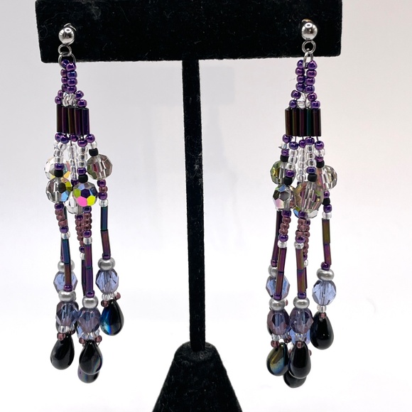 Hand Crafted Contemporary AB Crystal Czech Glass Duster Pierced Earrings - Picture 9 of 11